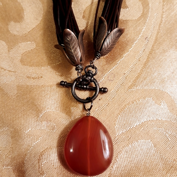 Unbranded Jewelry - Red Agate Pendant Corded Necklace